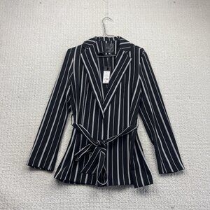 Dynamite Striped Belted Kimono Blazer Black / White Wom Sz S Preppy Clean NWT*